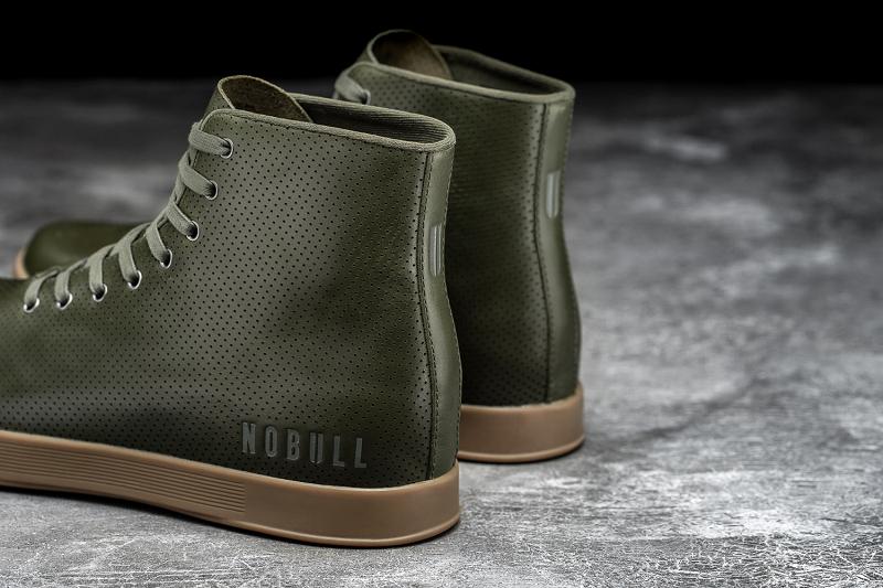 Women's Nobull High-Top Army Leather Trainers Olive | SG O2949K